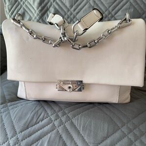 Michael Kors Soft Cream Leather Shoulder Bag with Silver Chain